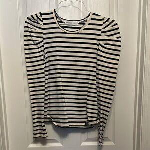 Rebecca Minkoff Black and White Striped Puff-Sleeve Long Sleeve Tee